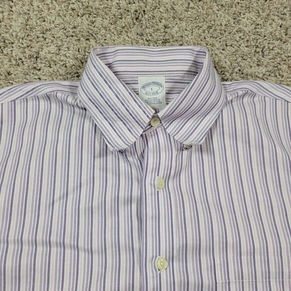 Brooks Brothers Dress Shirt Mens Large Purple Striped Button Down Long Slv Flaw* - Picture 1 of 9